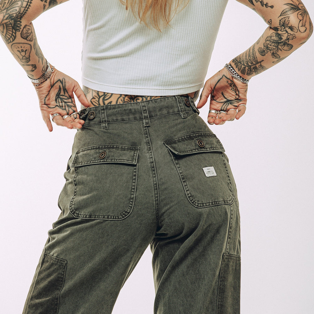 Khaki Green Surplus Pants | Women's High-waisted Pants