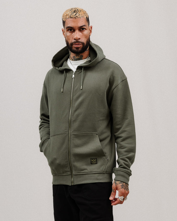 Full Zip Workwear Hoodie - Heavy Washed Olive