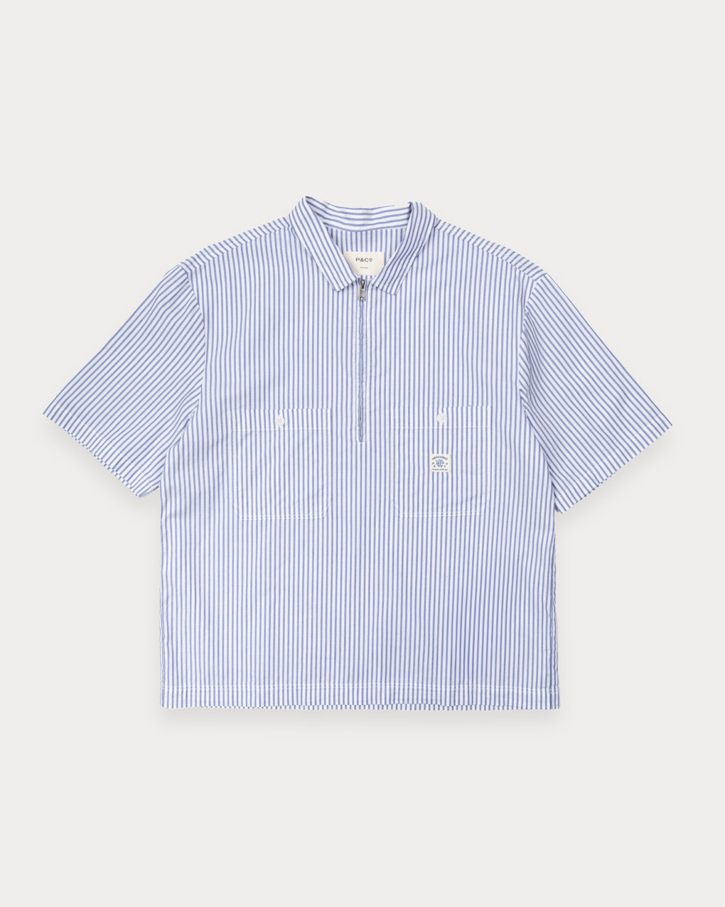 【YOURNUS】Compaq Stripe Half Shirt Hickory Stripe Parts & Service Half Zip Work Shirt | Men's