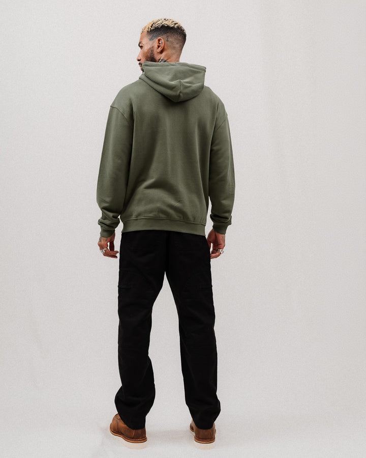 Full Zip Workwear Hoodie - Heavy Washed Olive