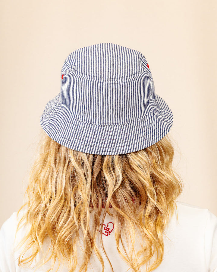 Margate Reversible Bucket Hat - Ecru & Hickory Stripe