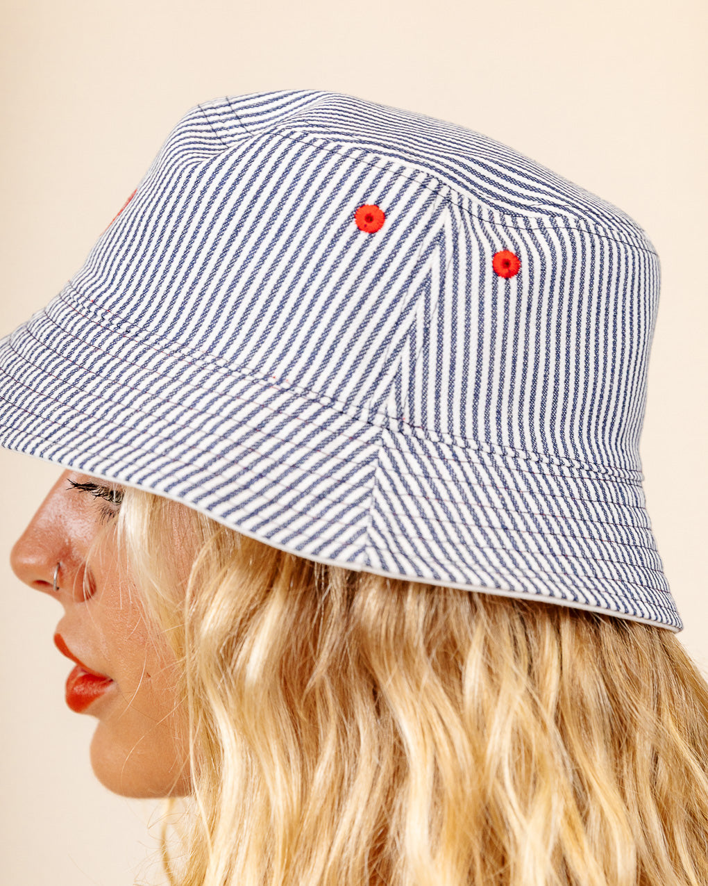 Margate Reversible Bucket Hat - Ecru & Hickory Stripe