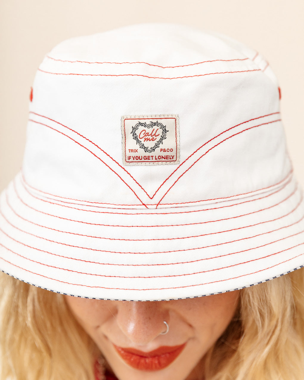 Margate Reversible Bucket Hat - Ecru & Hickory Stripe