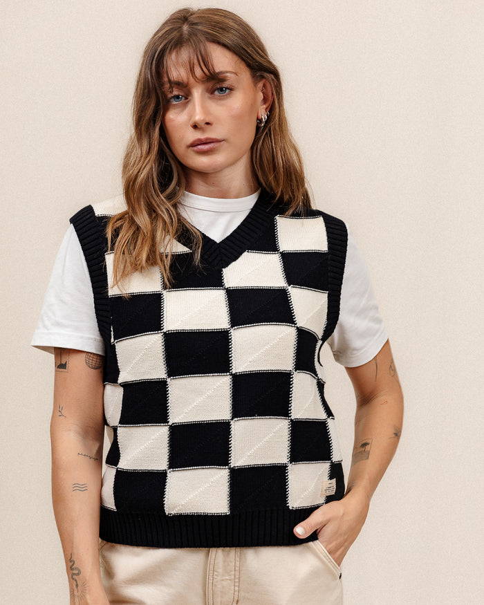 Racing Knitted Vest - Black Checkerboard