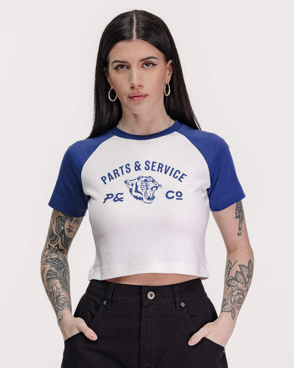 Parts & Service Raglan Baby T-Shirt - Off White & Royal Blue
