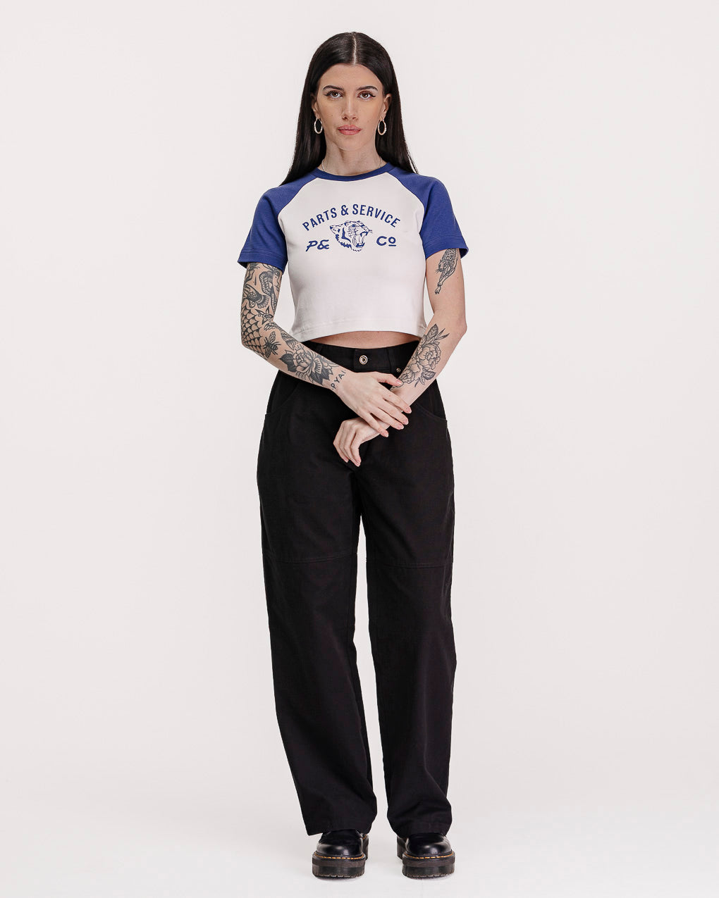 Parts & Service Raglan Baby T-Shirt - Off White & Royal Blue