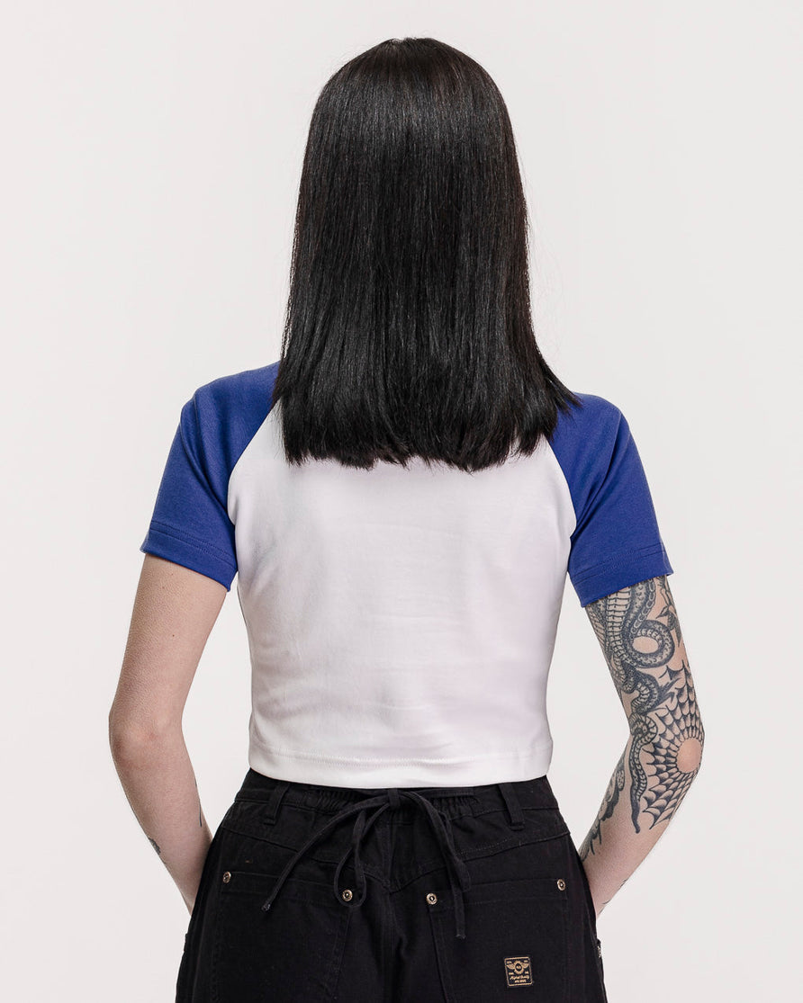 Parts & Service Raglan Baby T-Shirt - Off White & Royal Blue