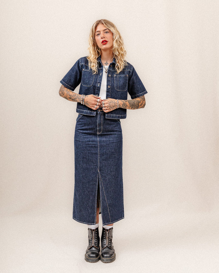 Parlor Denim Longline Skirt - Navy