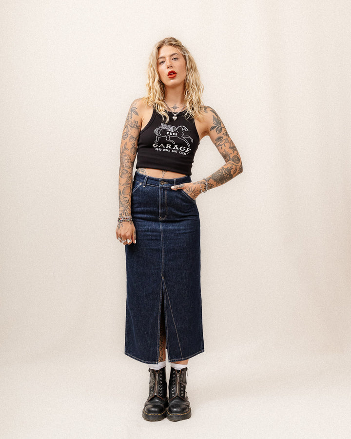 Parlor Denim Longline Skirt - Navy