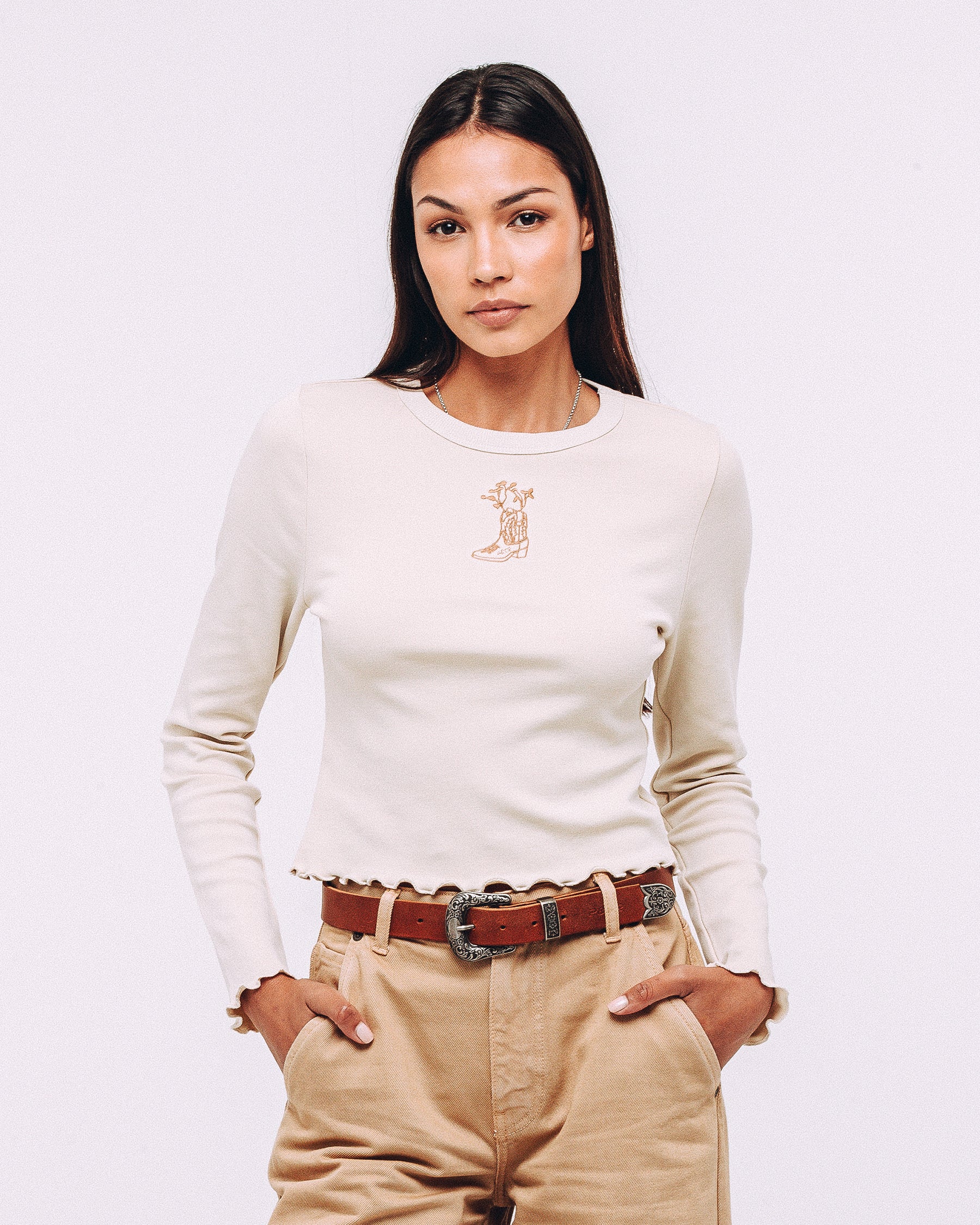 Cowboy Longsleeve Baby T-Shirt - Off White