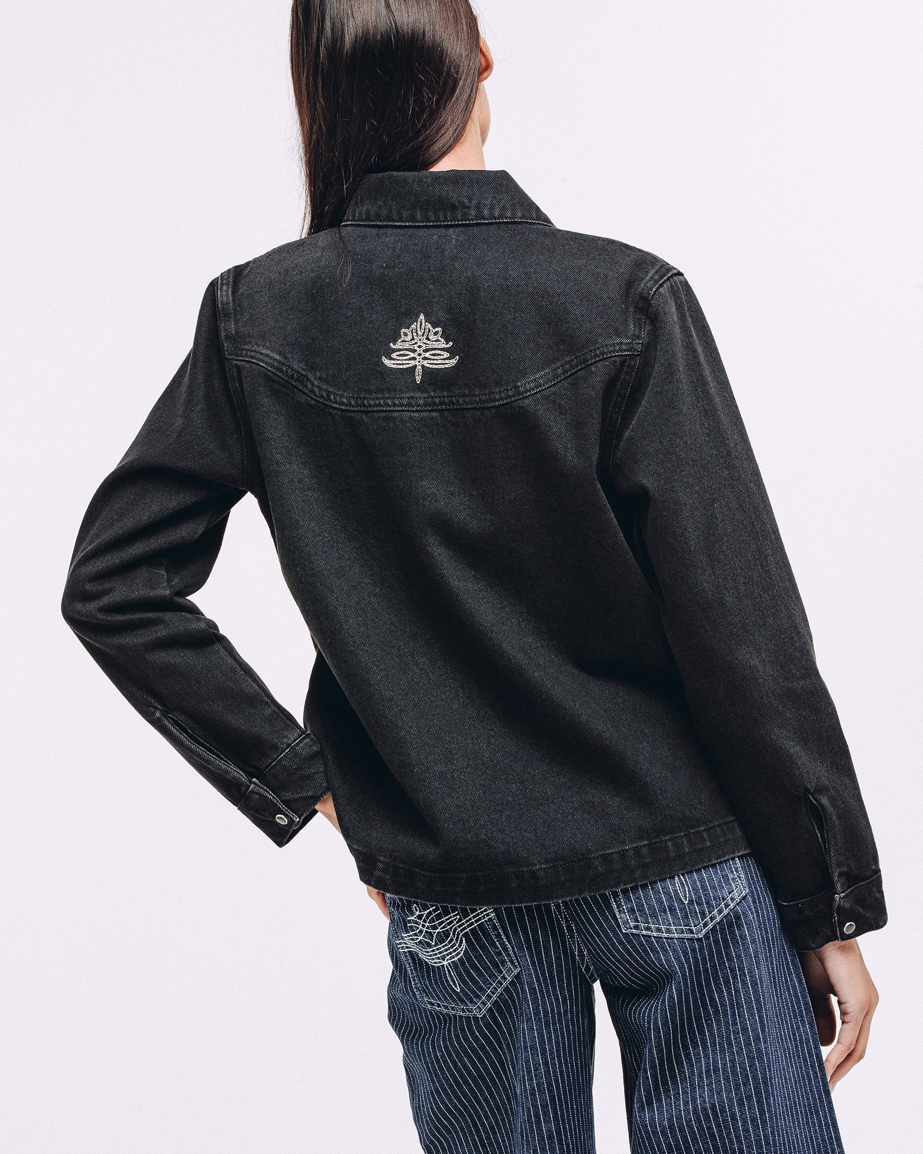 Ryder Embroidered Denim Shirt - Washed Black