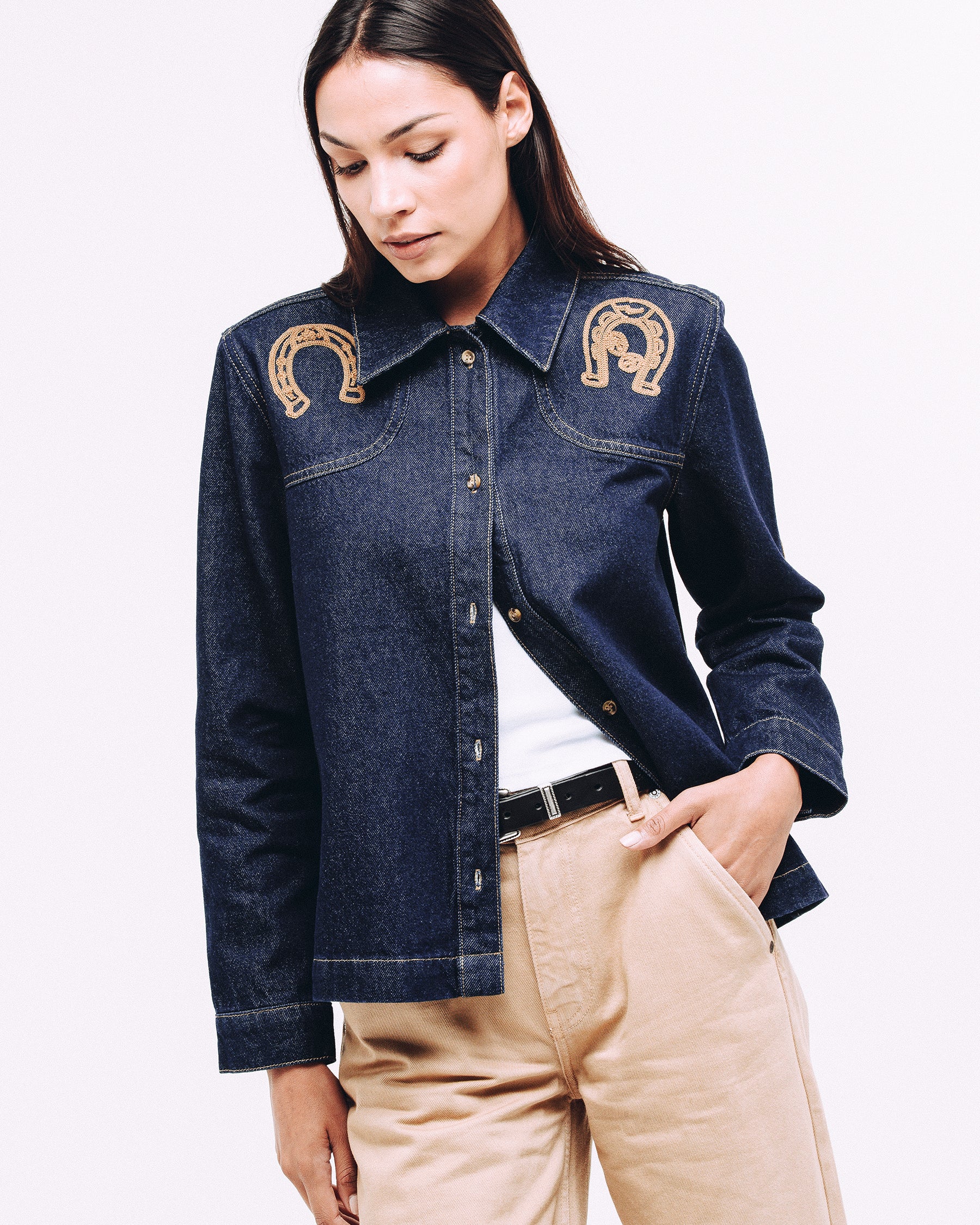 Ryder Embroidered Denim Shirt - Raw Indigo