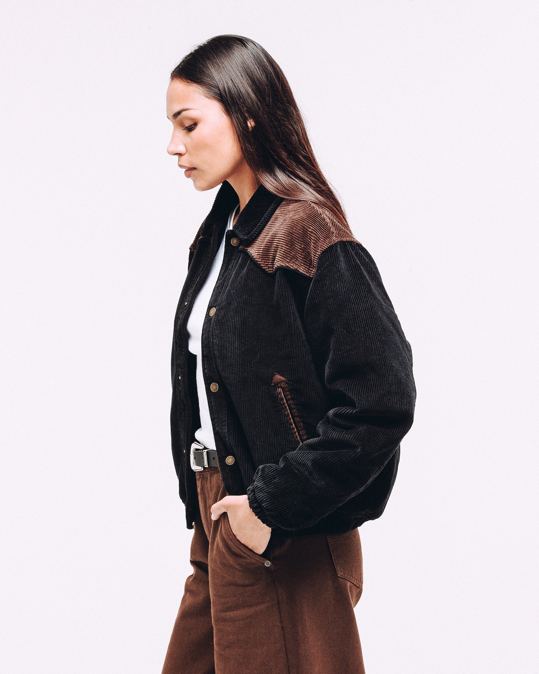 Harper Cord Bomber Jacket - Washed Black