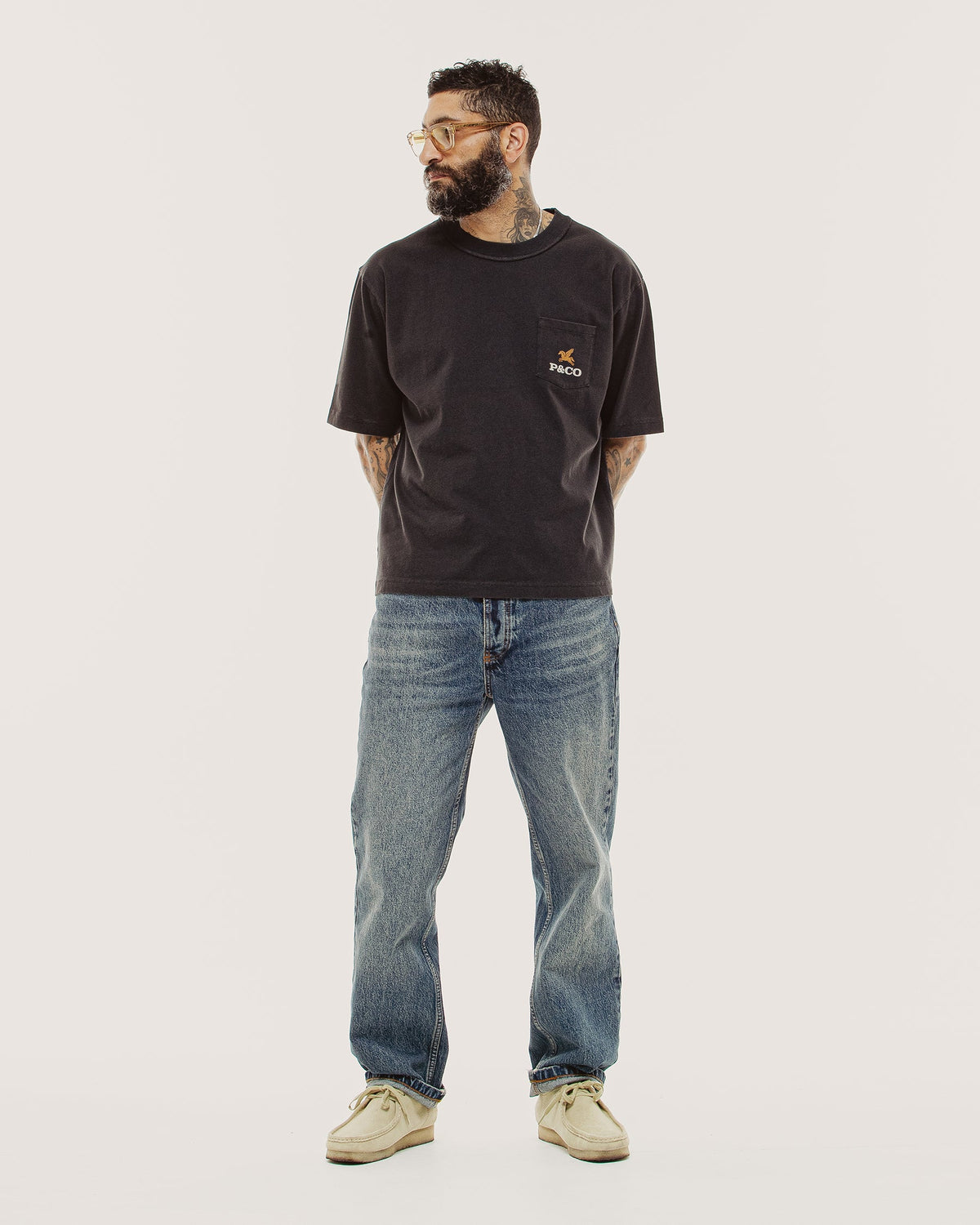 Pegasus Boxy Pocket T-Shirt - Heavy Washed Black