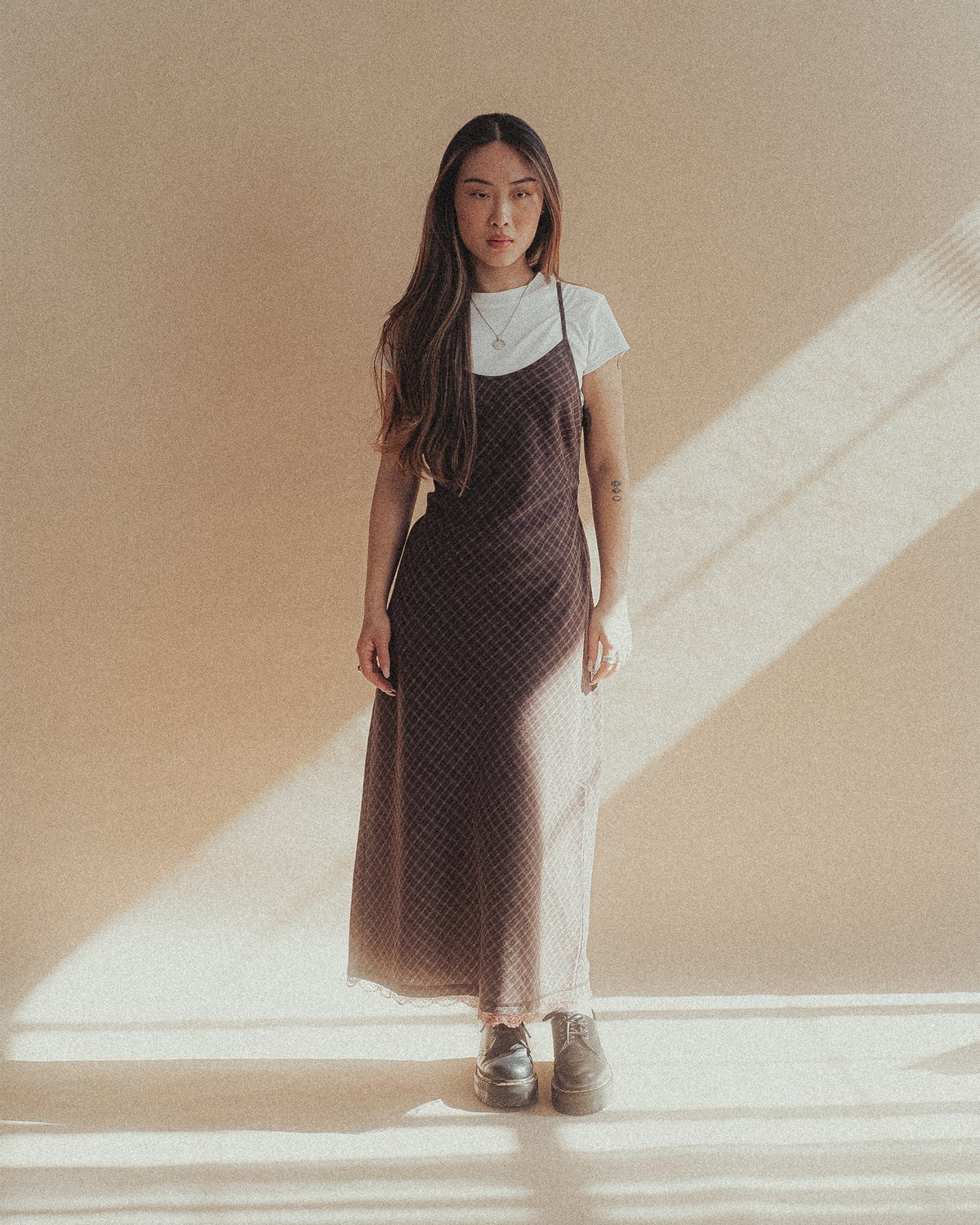 Hester Check Slip Dress - Brown Check