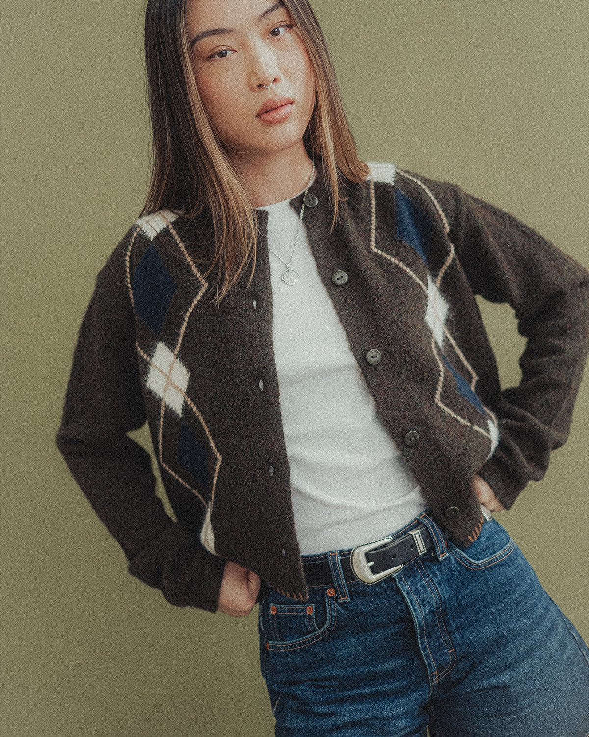 Mia Argyle Cardigan - Olive