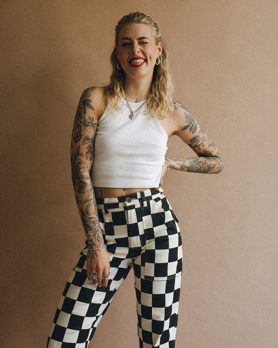 checker print cigarette pants 80s Vintage Trousers | Plaid | Cut & High Waist | Size XS - S - Bichovintage Finished with amazing side slit hidden pockets and a back zippered closure Unique Vintage Orange Plaid Rizzo