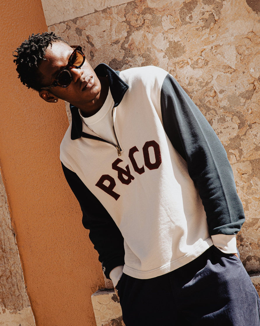 Track 1/4 Zip Jersey - Ecru & Navy