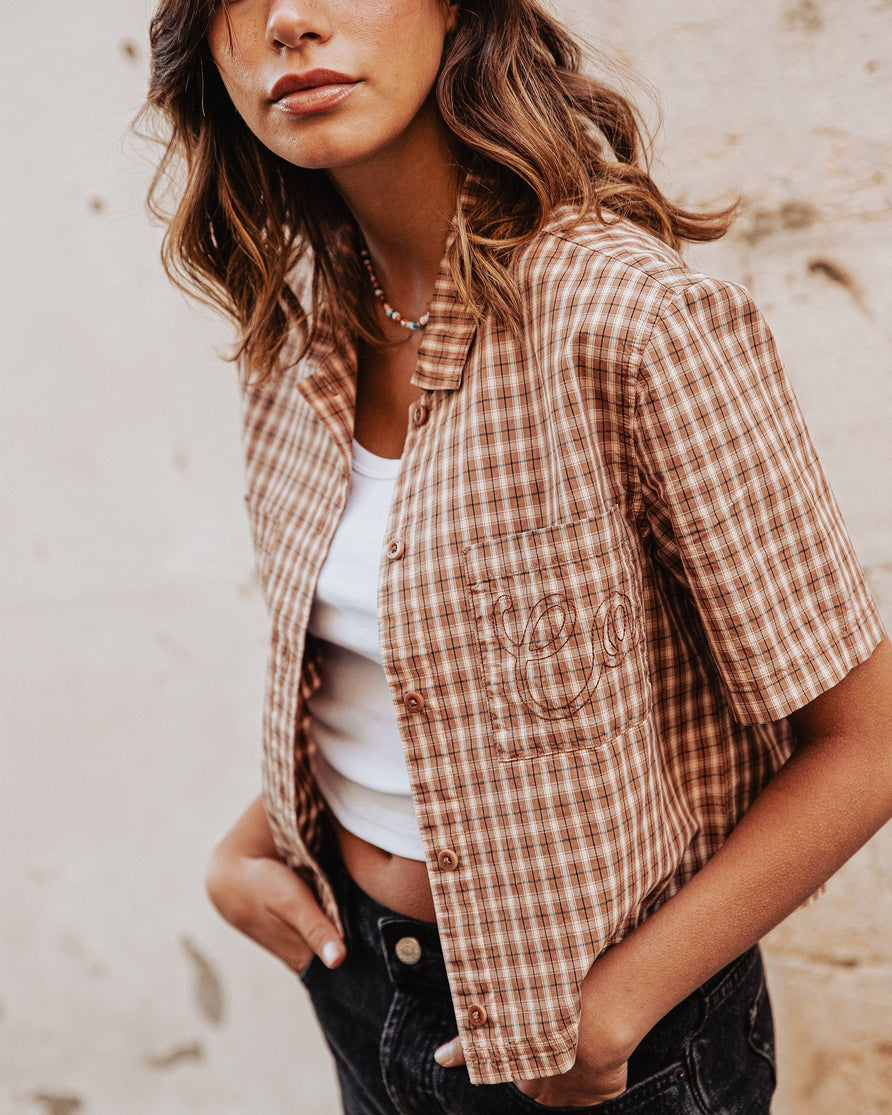 Françoise Cropped Shirt - Taupe Plaid