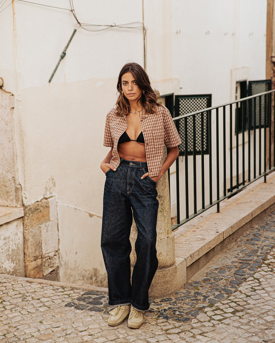Françoise Cropped Shirt - Taupe Plaid