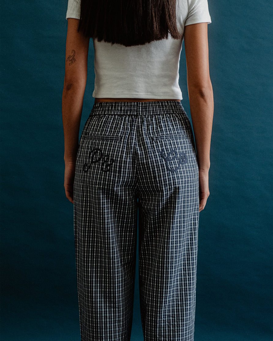 Olivia Drawstring Pant - Navy Plaid