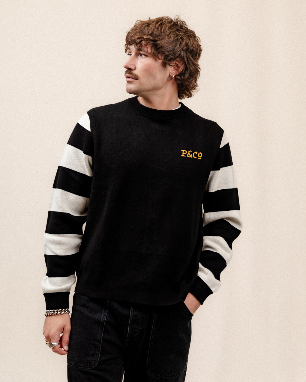 Pegasus Moto Knit Jumper - Black & White