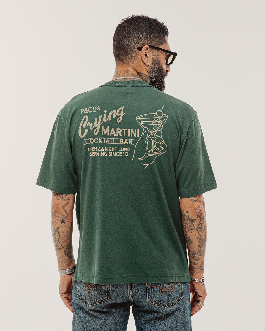 Crying Martini Boxy T-Shirt - Forest Green