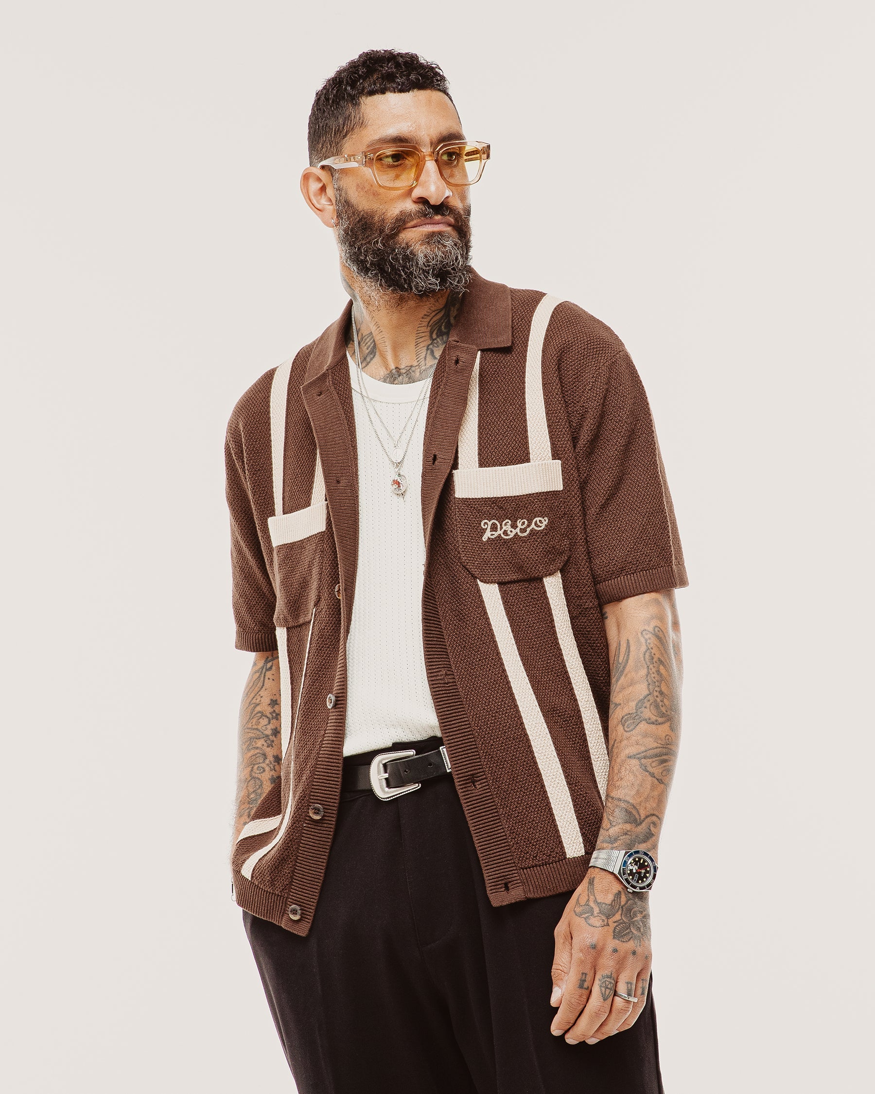Delon Knitted Polo - Brown