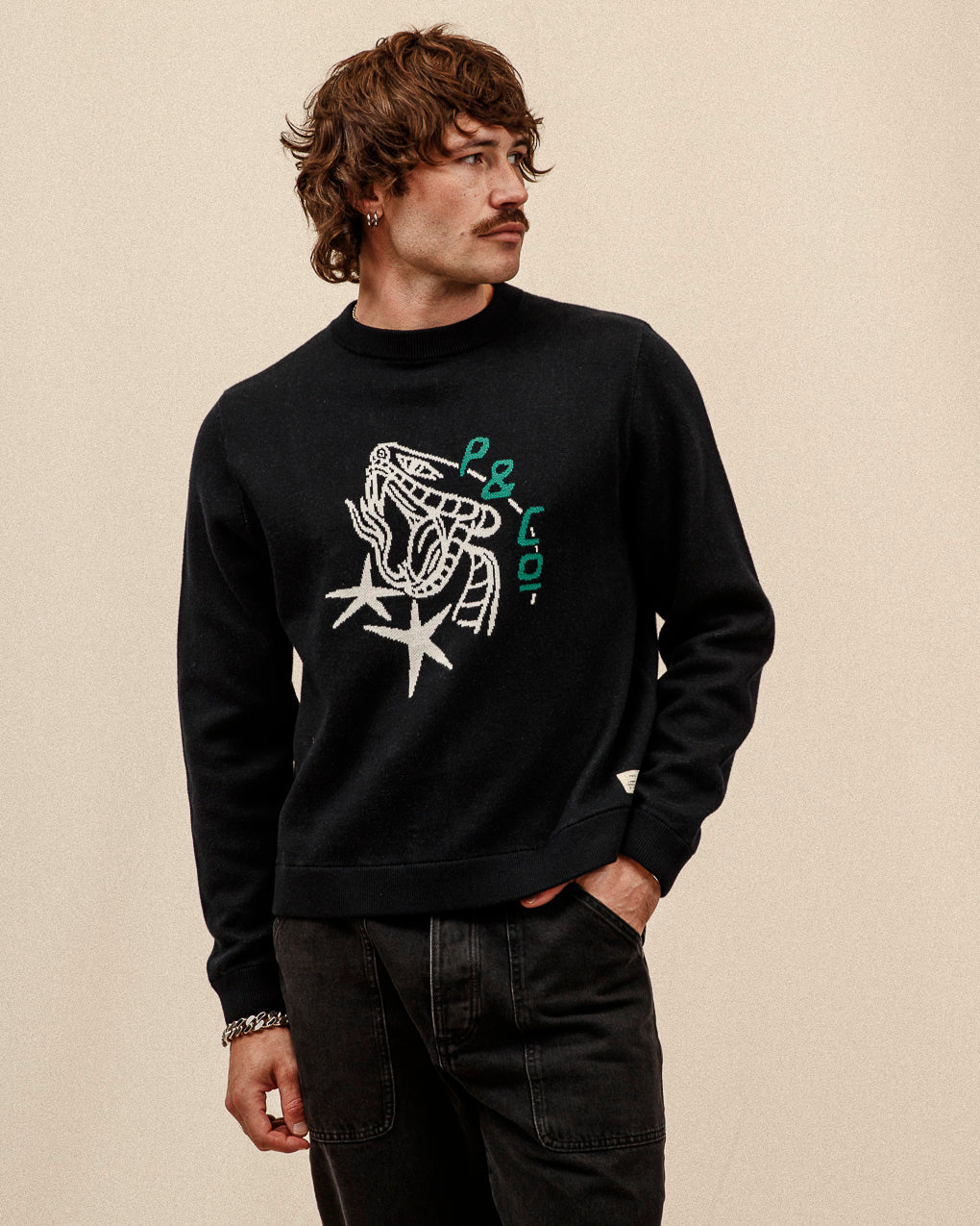 Snake Bite Knit Jumper - Washed Black