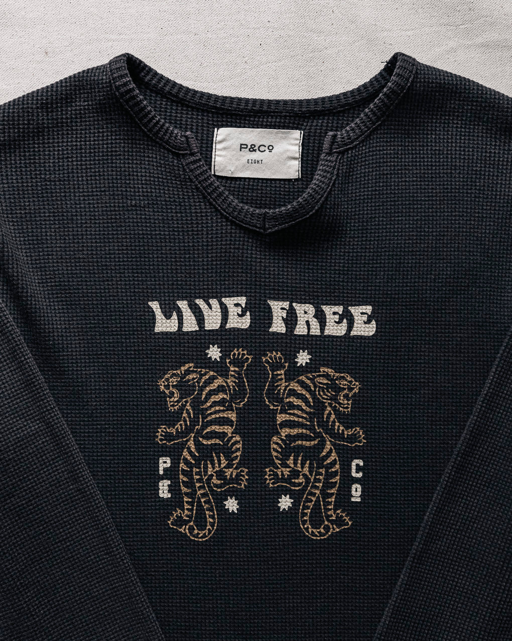 Live Free Waffle Henley - Acid Wash