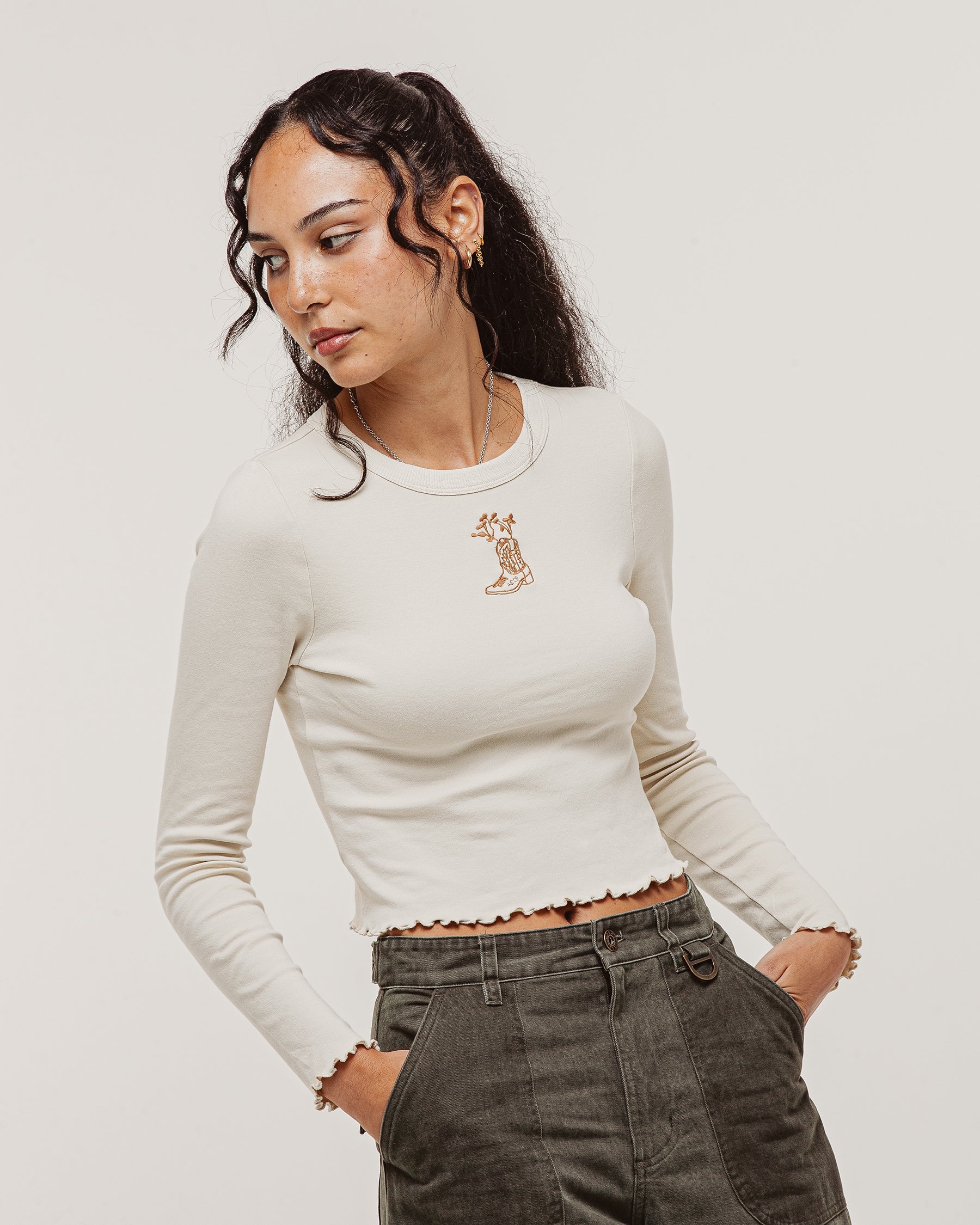 Cowboy Longsleeve Baby T-Shirt - Off White