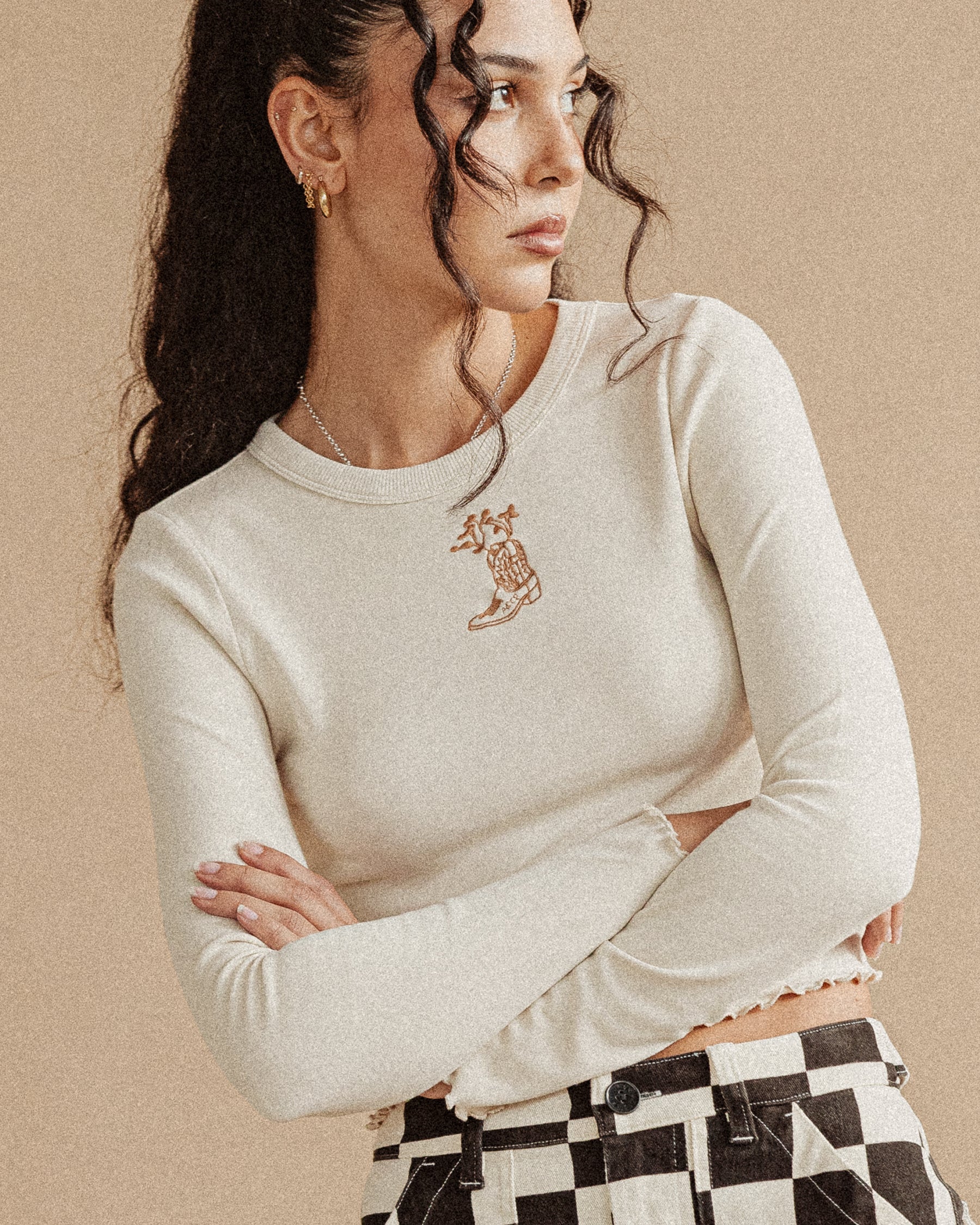 Cowboy Longsleeve Baby T-Shirt - Off White