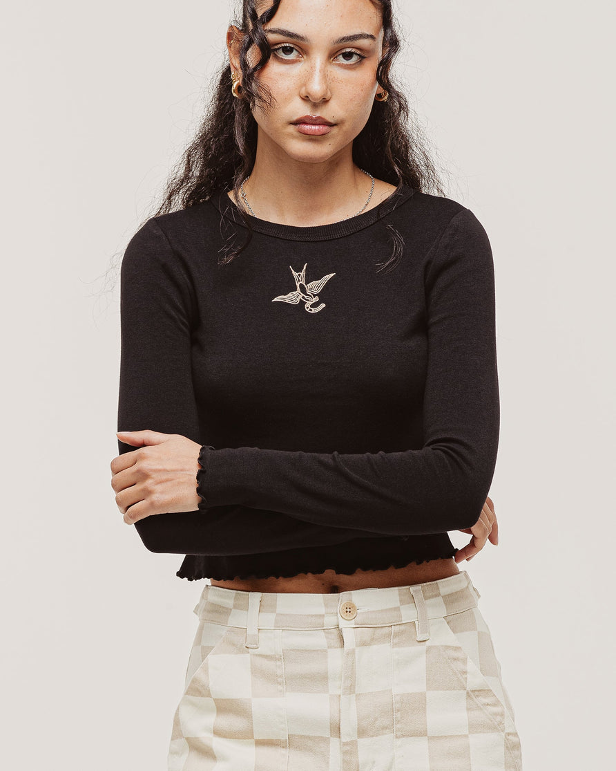 Swallow Longsleeve Baby T-Shirt - Washed Black