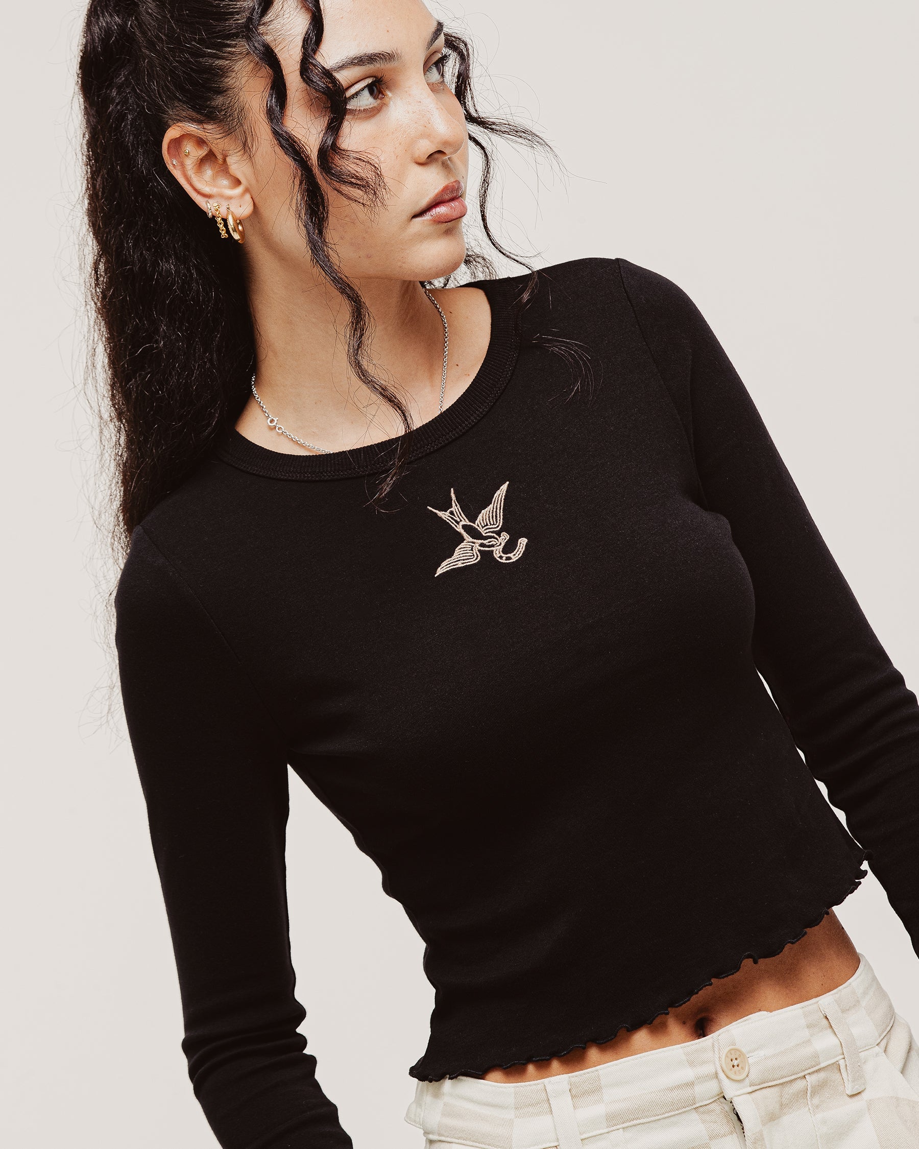 Swallow Longsleeve Baby T-Shirt - Washed Black