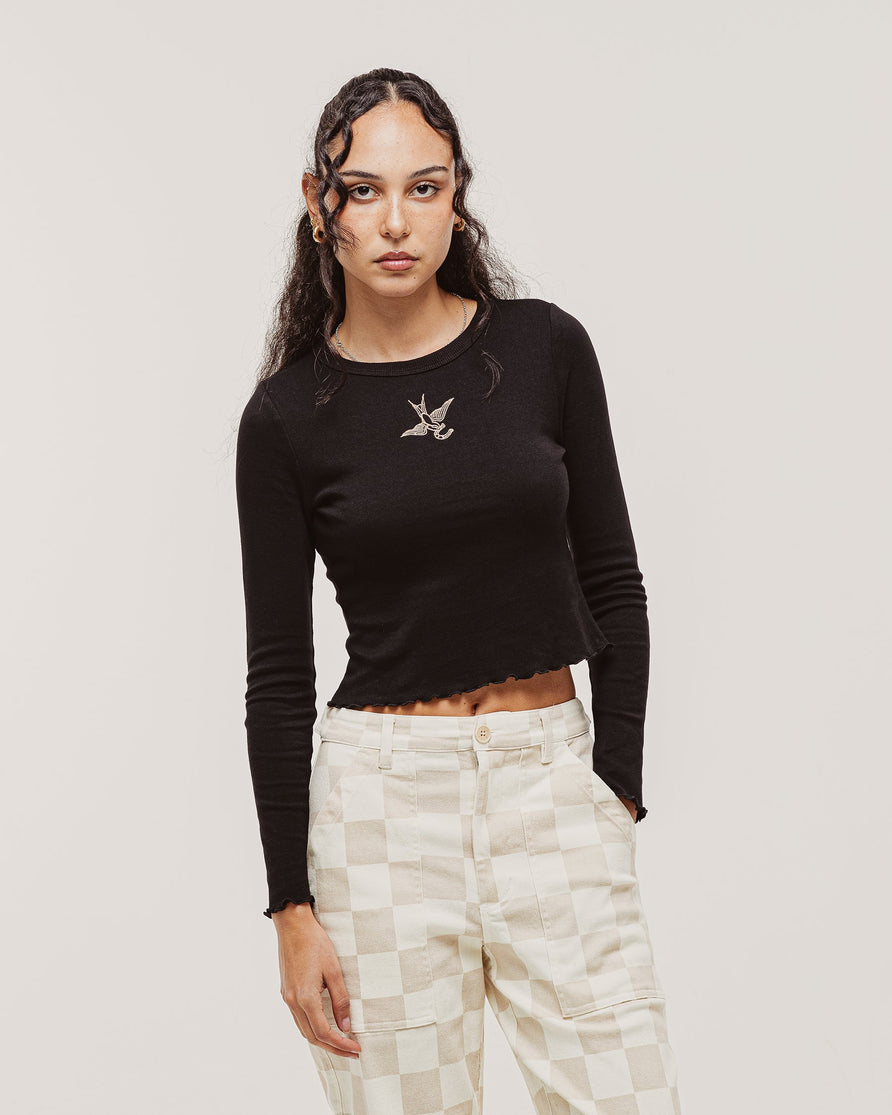 Swallow Longsleeve Baby T-Shirt - Washed Black