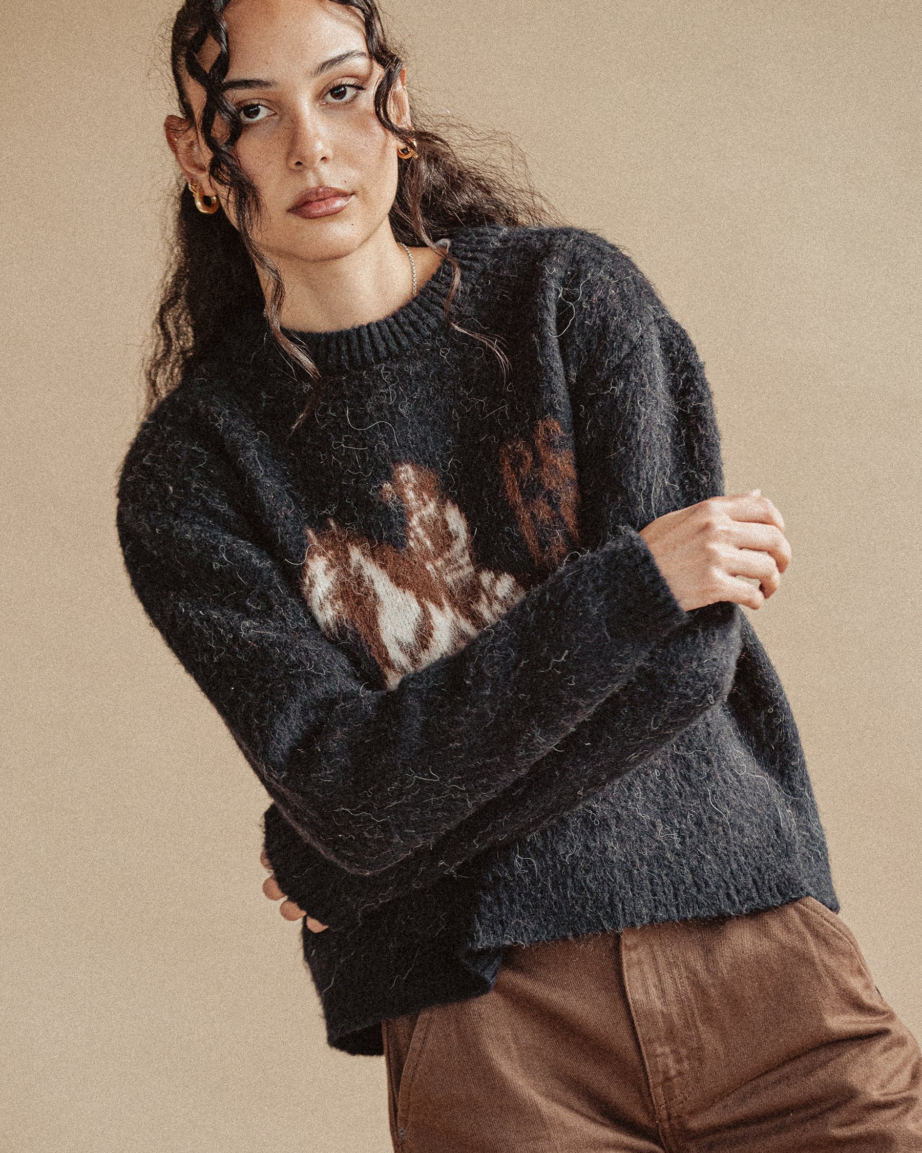 Western Knitted Jumper - Washed Black