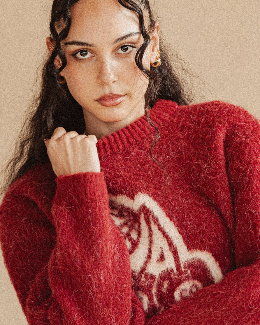 Bad Seed Brushed Knitted Jumper - Cherry Red