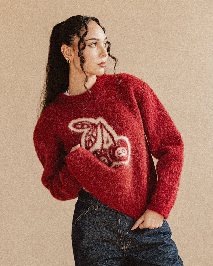 Bad Seed Brushed Knitted Jumper - Cherry Red