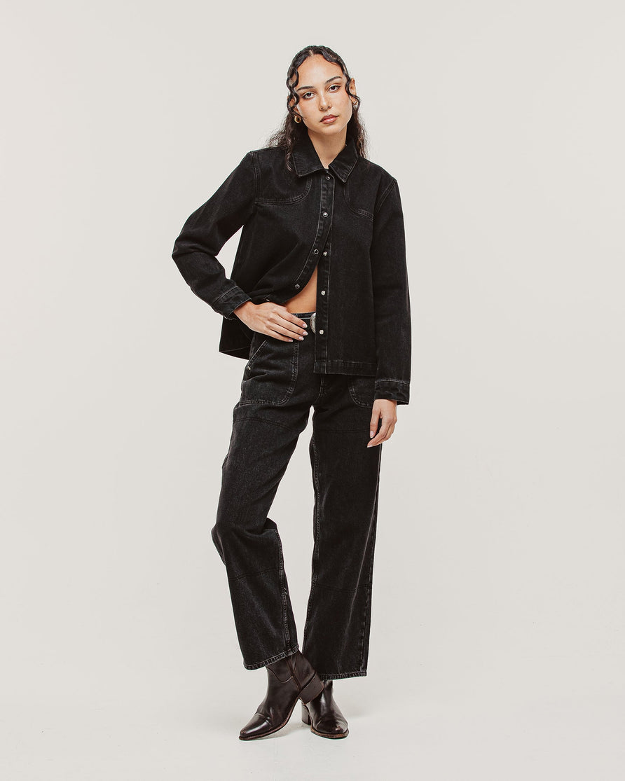 Ryder Embroidered Denim Shirt - Washed Black
