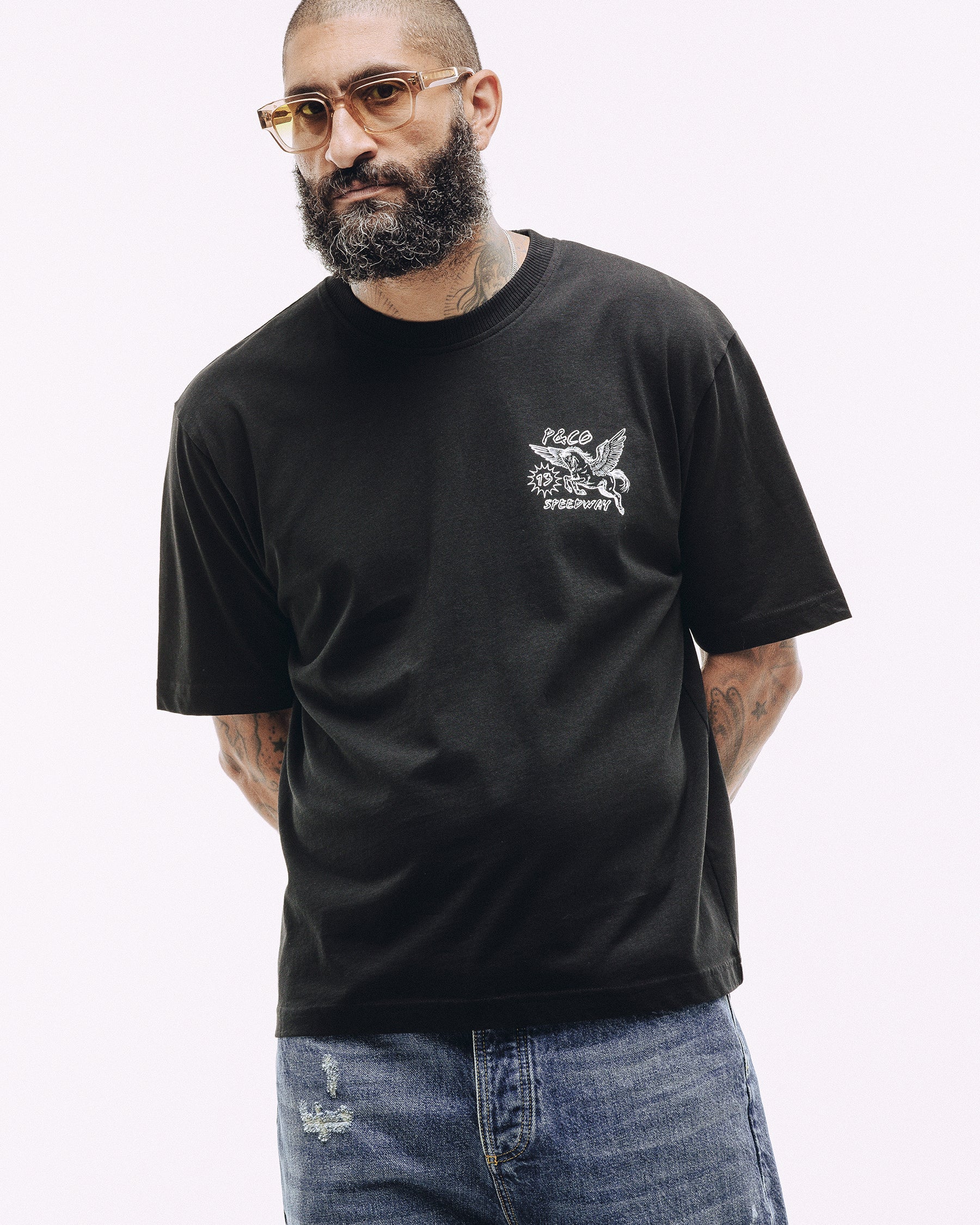 Pegasus Speedway Boxy T-Shirt - Washed Black