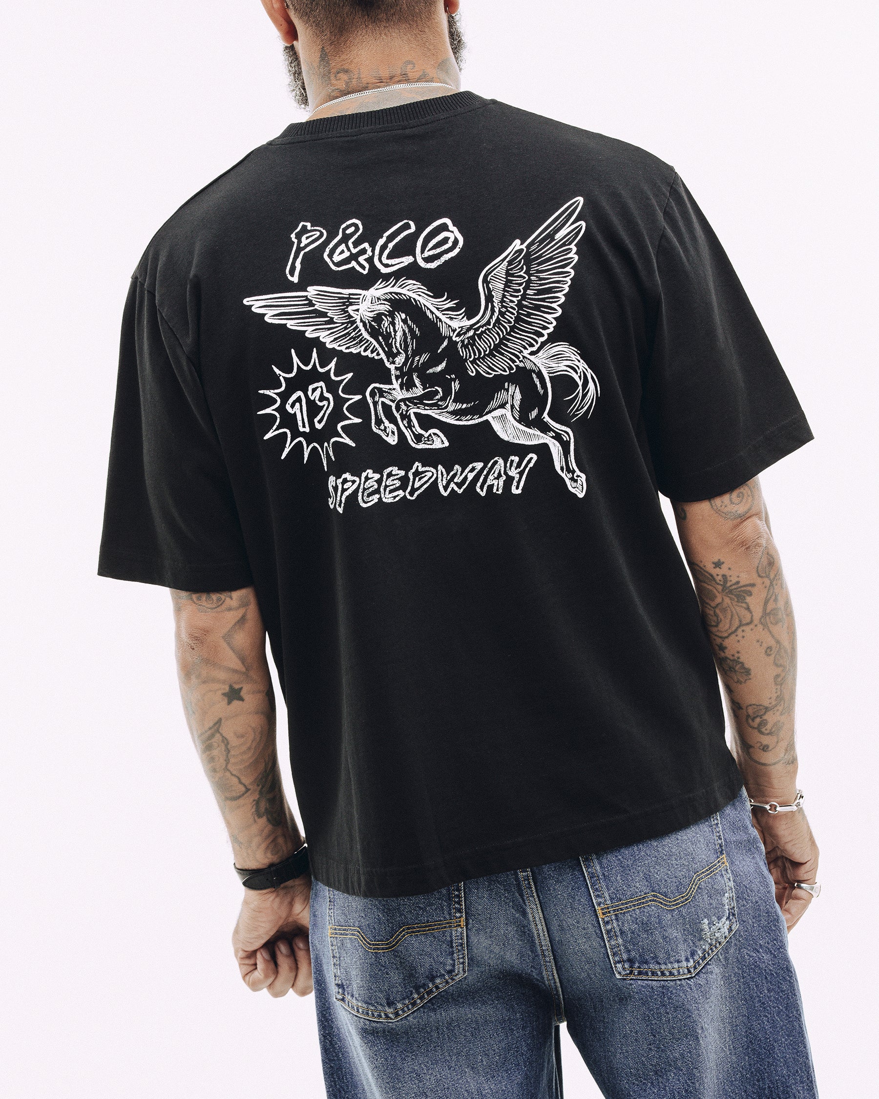 Pegasus Speedway Boxy T-Shirt - Washed Black
