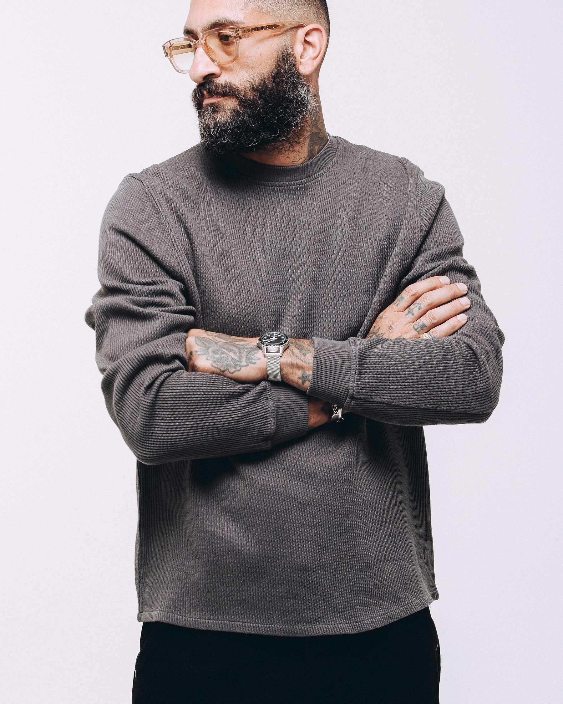 Crafted Ribbed Longsleeve - Charcoal