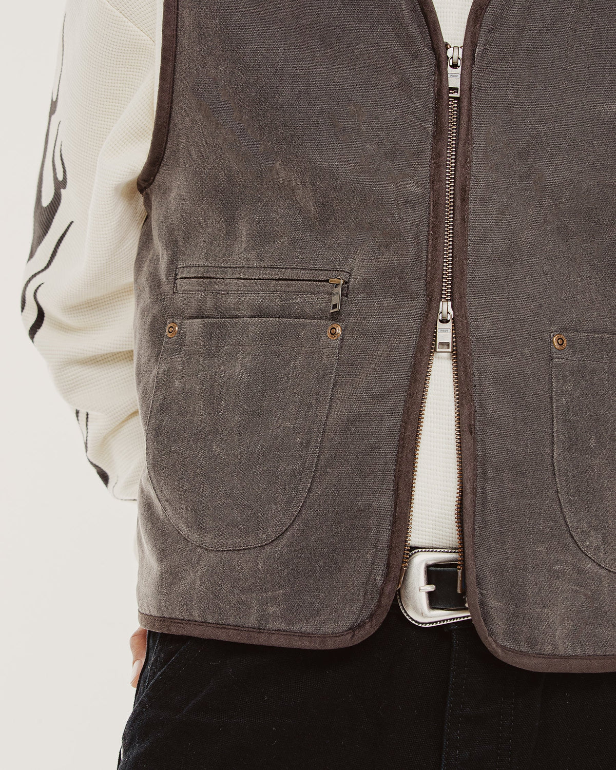 Wayfinder Sherpa Lined Waxed Vest - Charcoal