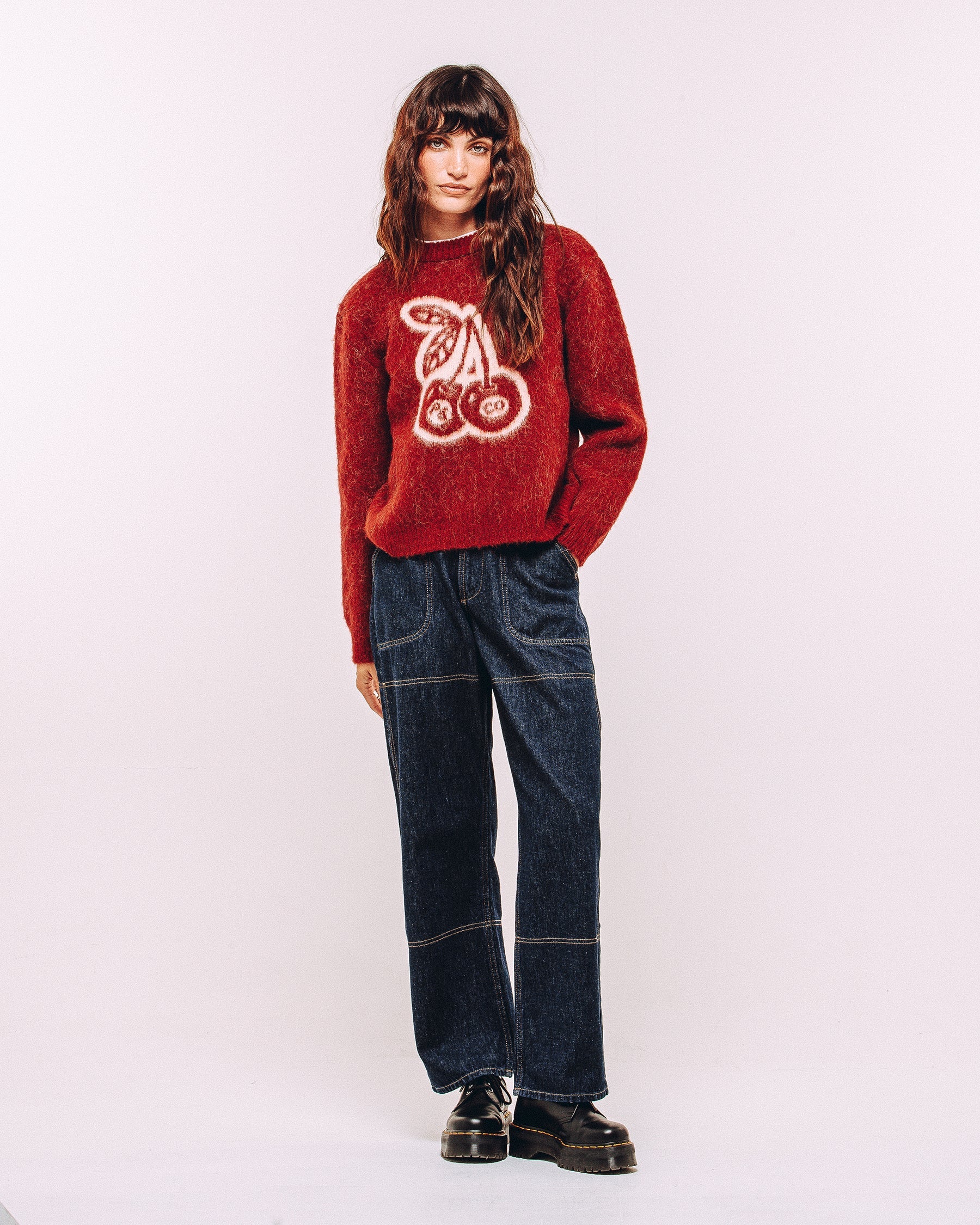 Bad Seed Brushed Knitted Jumper - Cherry Red