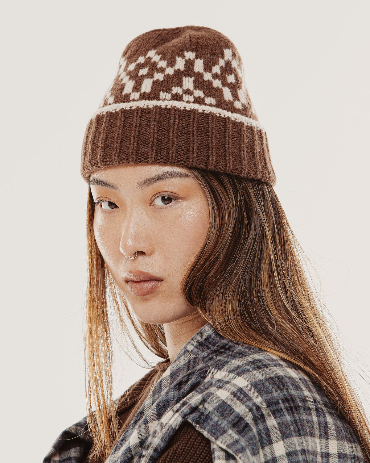 Navajo Chunky Knit Beanie - Brown