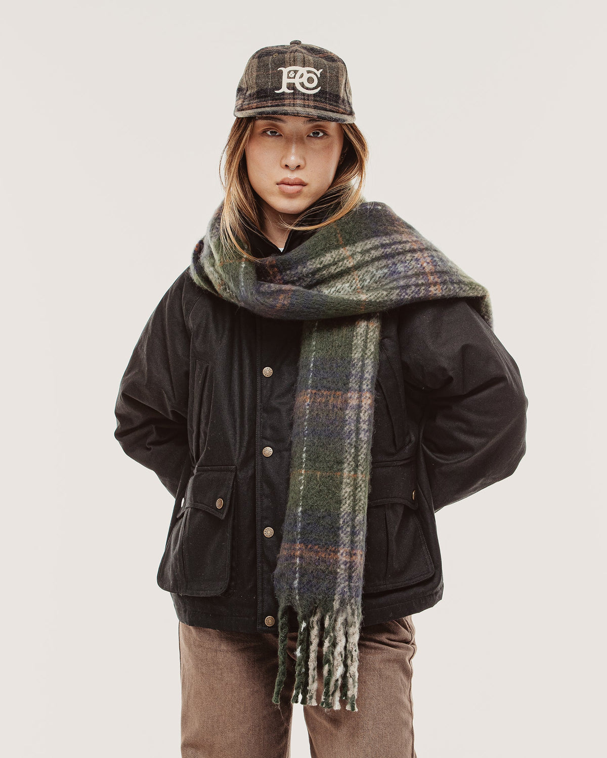 Checked Brushed Scarf - Green Plaid