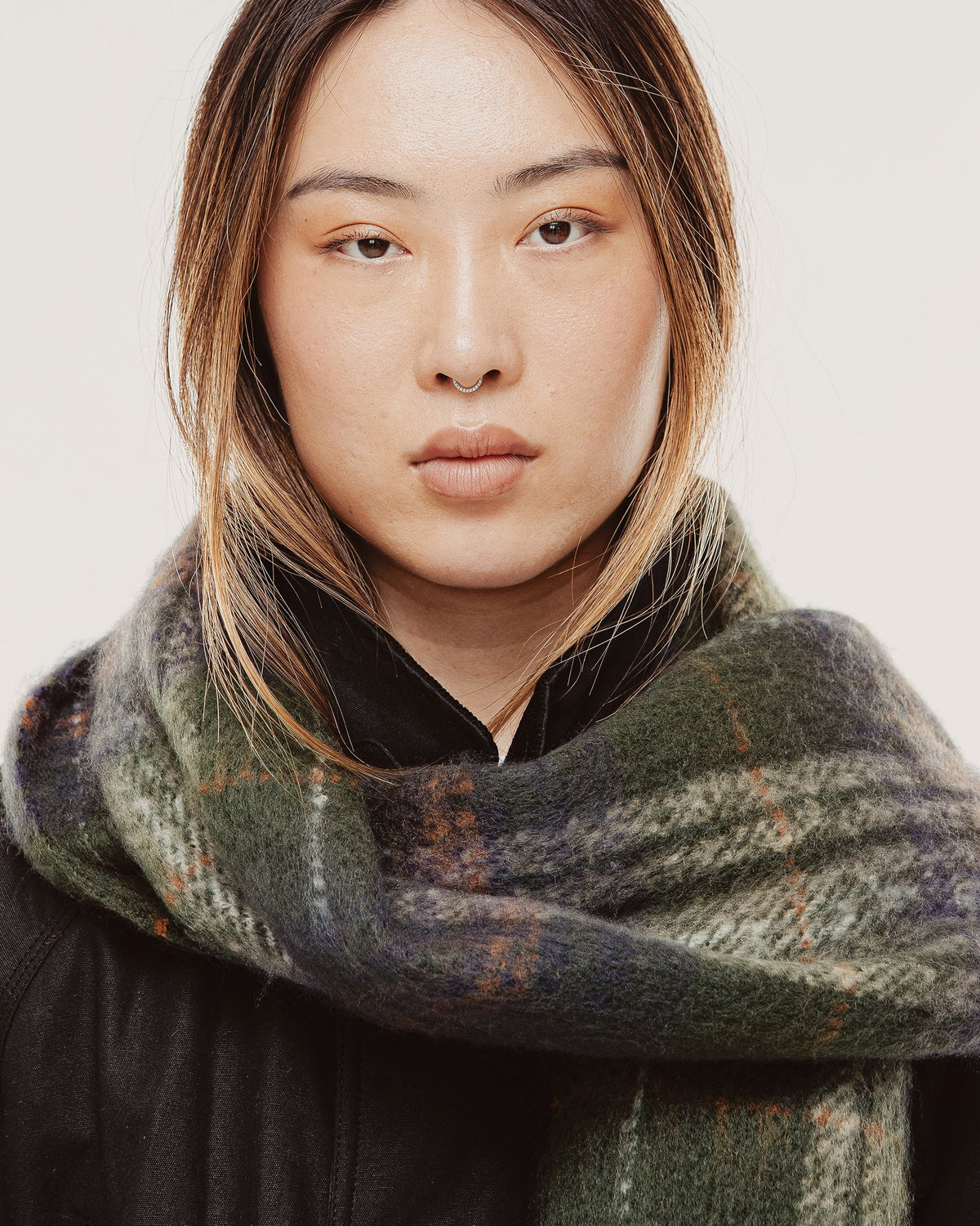 Checked Brushed Scarf - Green Plaid