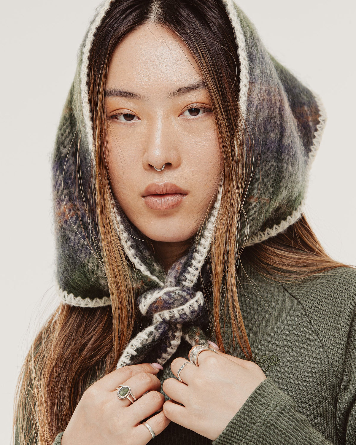Mia Triangle Scarf - Green Plaid
