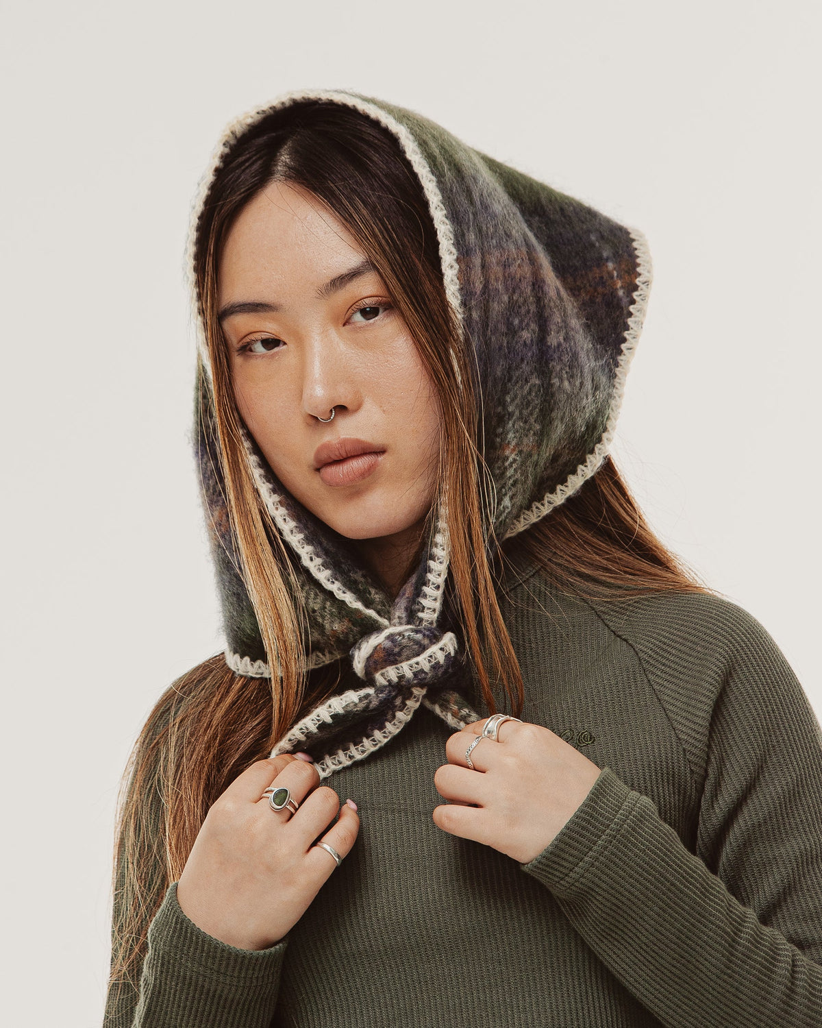 Mia Triangle Scarf - Green Plaid
