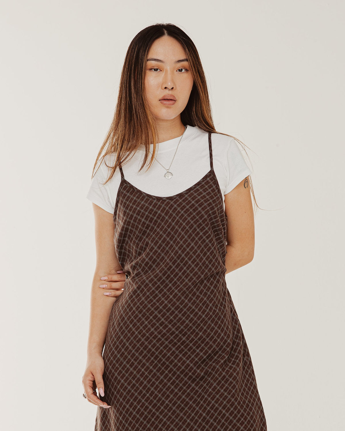 Hester Check Slip Dress - Brown Check